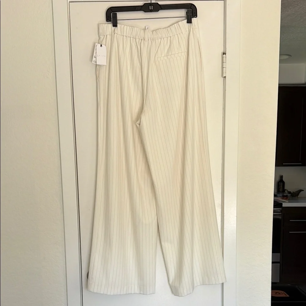 NWT Leith Women's Cream Pinstripe Wide-Leg Pants - Picture 7 of 8